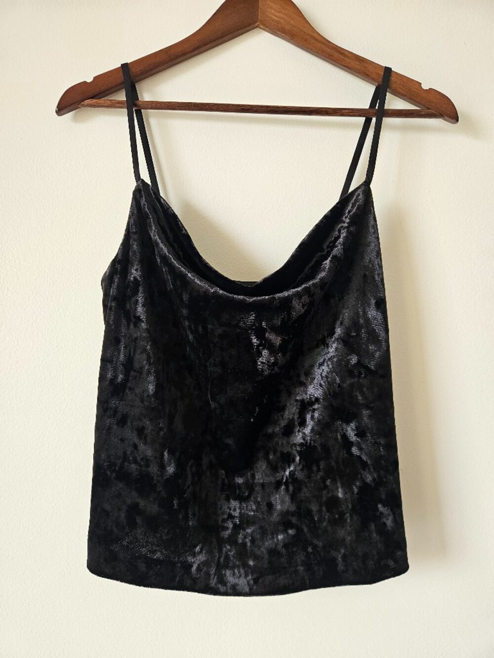 NWT Club Monaco Crushed Velvet Cowl Neck Camisole Top Black Size S Small